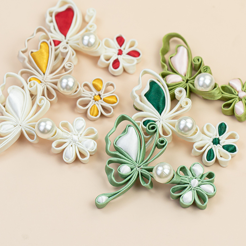 Flower Frog Pin - 중국식 개구리 단추, 나비 & 꽃